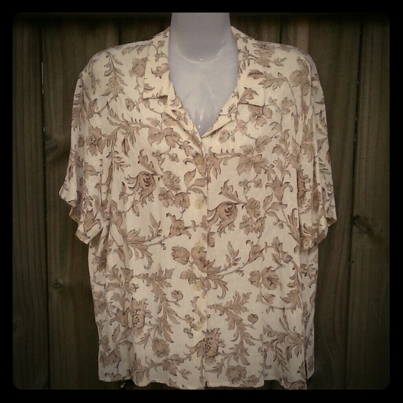 Vintage Pinup Retro Rose Floral Gold 1990s Blouse - Picture 1 of 8